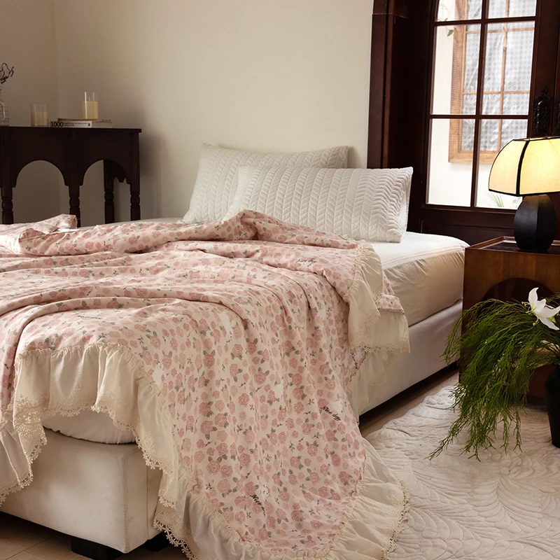 

Korean 100% Cotton Summer Quilt 2025 Cool Feeling Quilt Bare Sleeping Skin-Friendly For Women Romantic Bedroom Decor Queen Size
