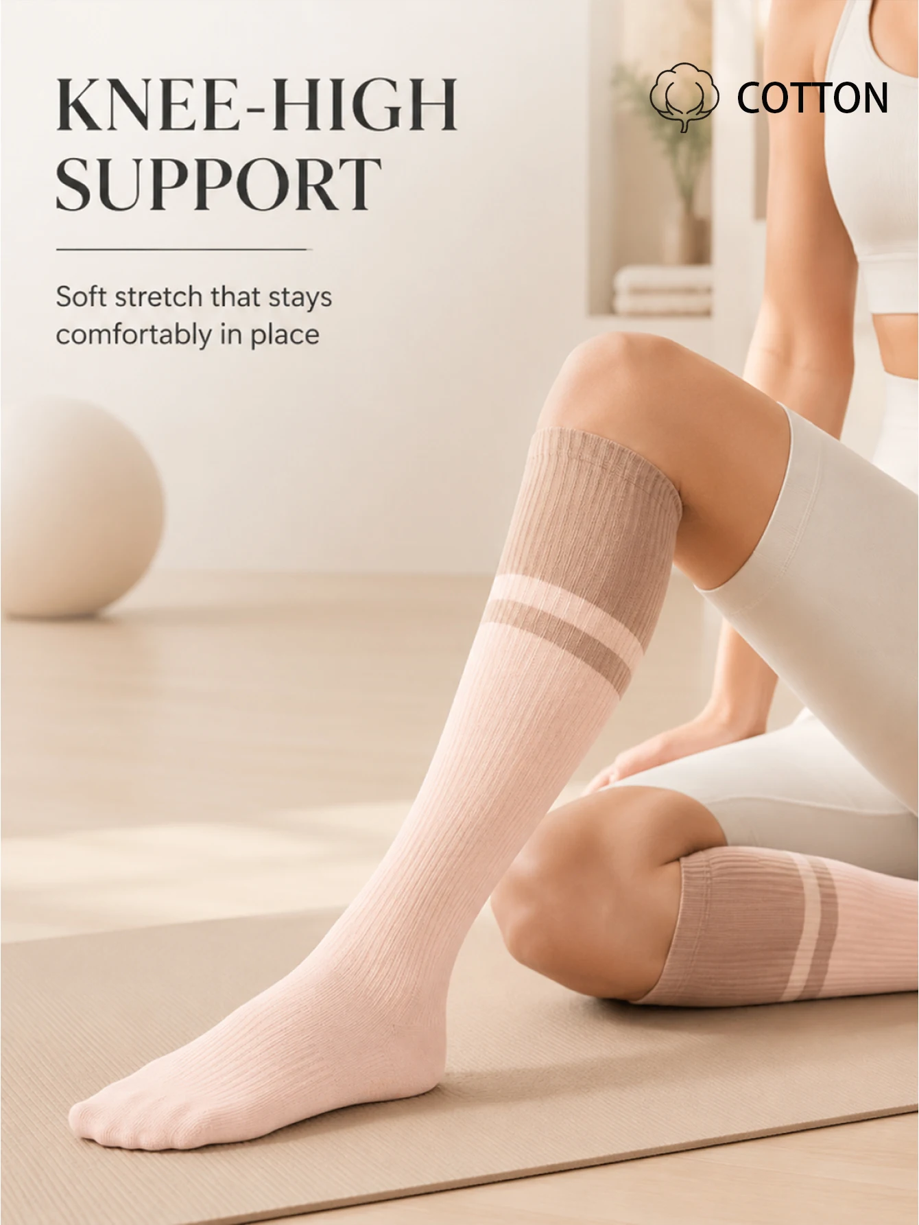 1/2/4 Pairs of Women's Long Compression Yoga Socks, Cotton Blend Silicone Non-Slip Pilates Socks, High-Tube Sports Floor Fitness Socks image 6