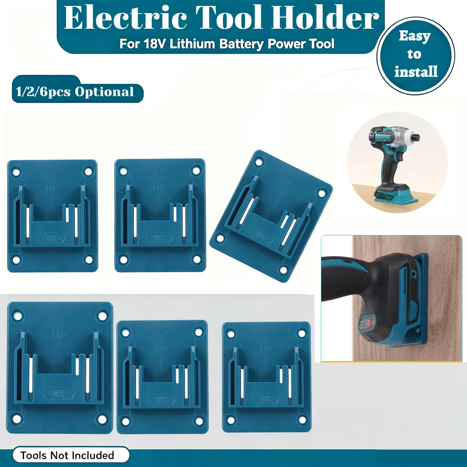 1/2/6Pcs Wall Mount Electric Tool Storage Holder For Makita/Bosch 18V Drill Plastic Hanging Bracket Workshop Organizer