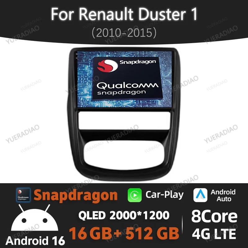 Android 16 Car Radio For Renault Duster 1 2010 - 2015 Multimedia Video Player Carplay Auto NAVI GPS 4G WIFI Head Unit QLED 2 DIN