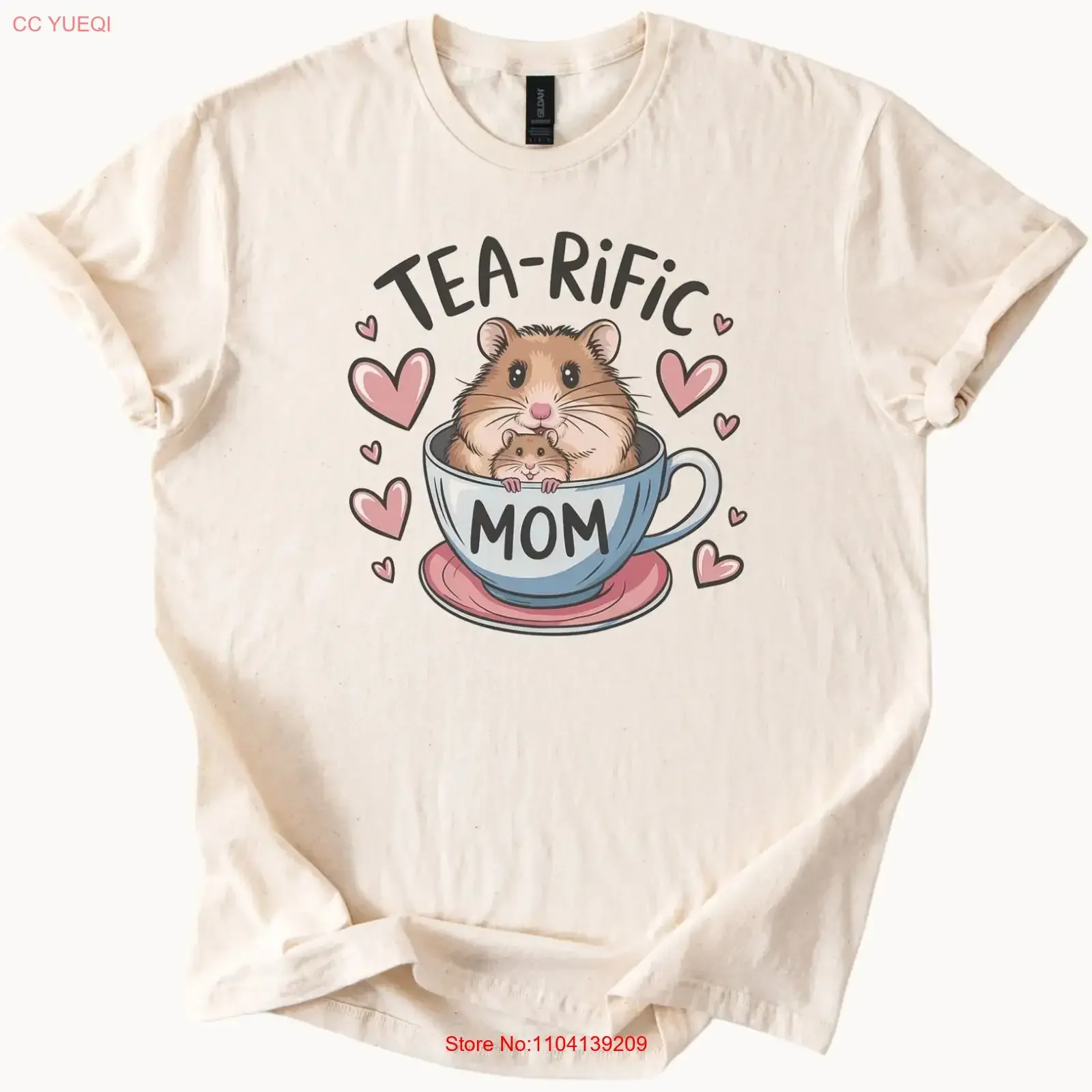 Tea Rific Mom Hamster in Teacup Cute Animal T Shirt vintage Washed Top For Everyday Wear Soft Versatile Stretched