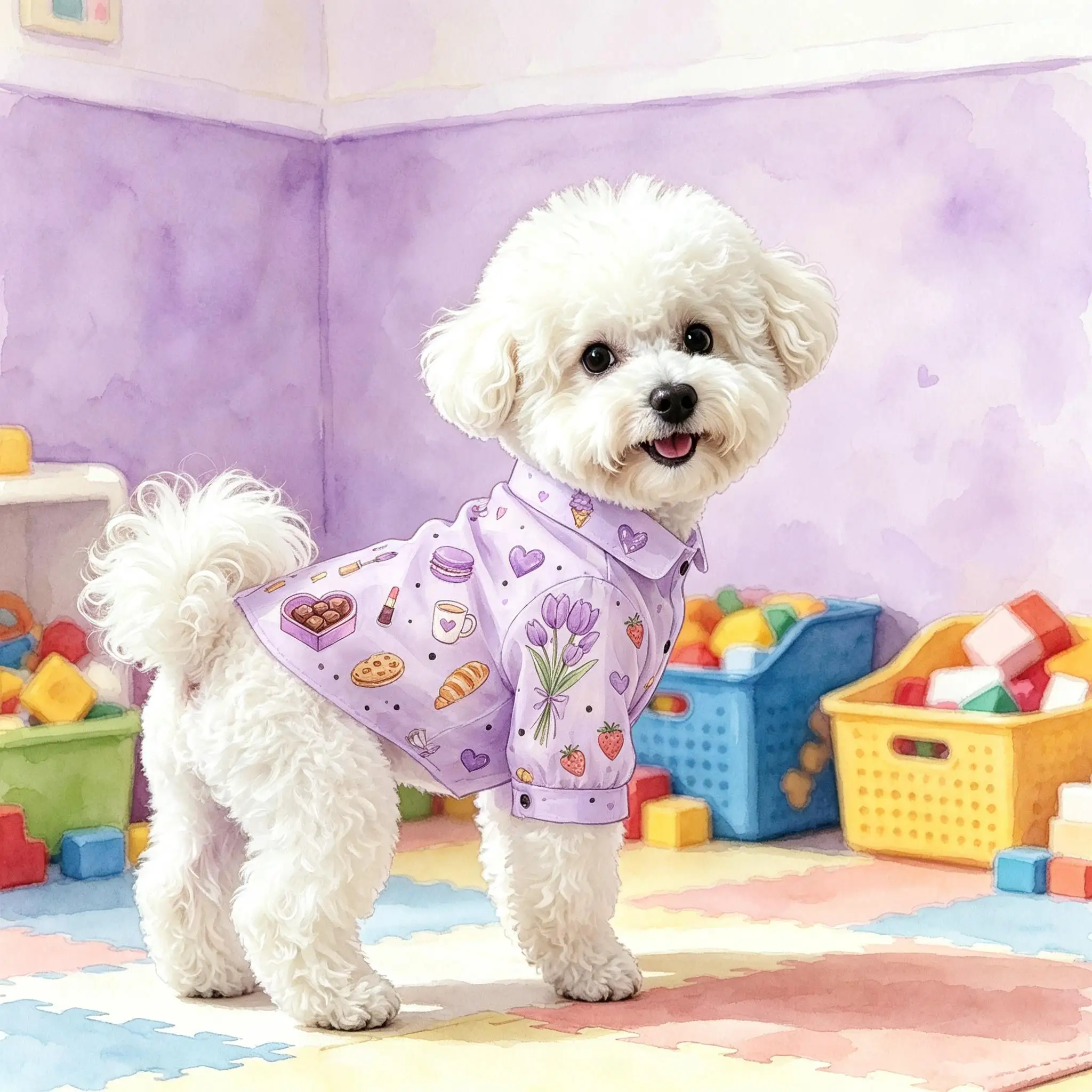Pet Dog Shirt Pink Makeup Dessert Cup Print Lightweight Button Up for Small Medium Dogs Sweet Beauty Theme Daily Wear