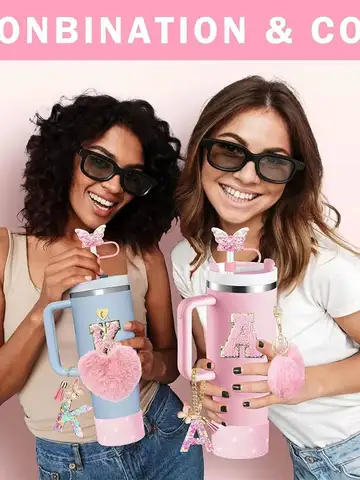 8pcs Cup Accessories for Stanley Cup 30oz 40oz Includes Butterfly Straw Cover Cap Silicone Boot  Handle Charm Initials Sticker