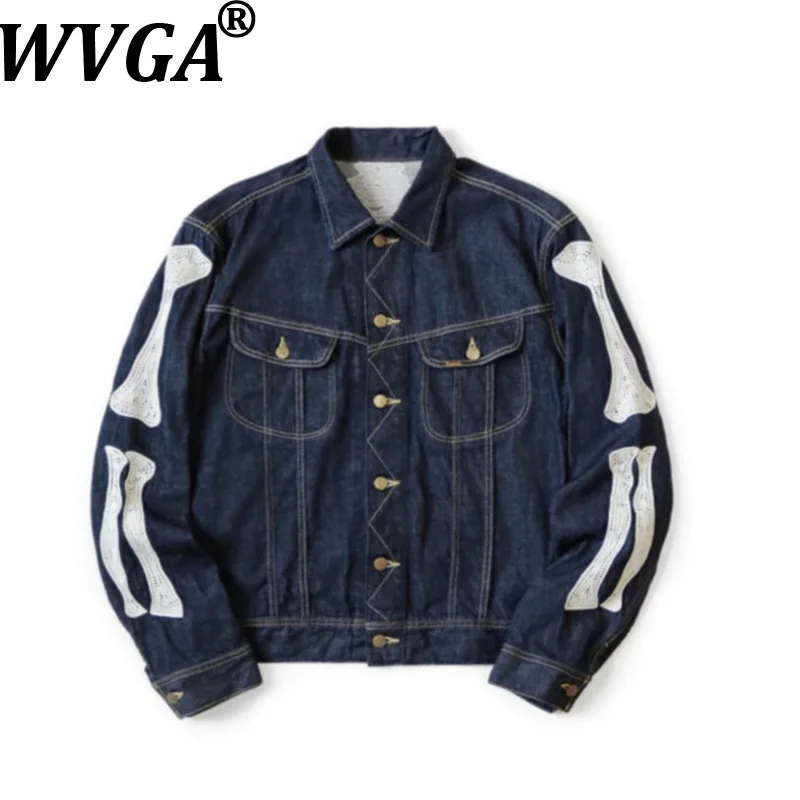 

WVGA Autumn Winter New Man Tide High Street Denim Turn-Down Collar Embroidery Trendy Jackets Niche Chic Casual Coats Ins W13388