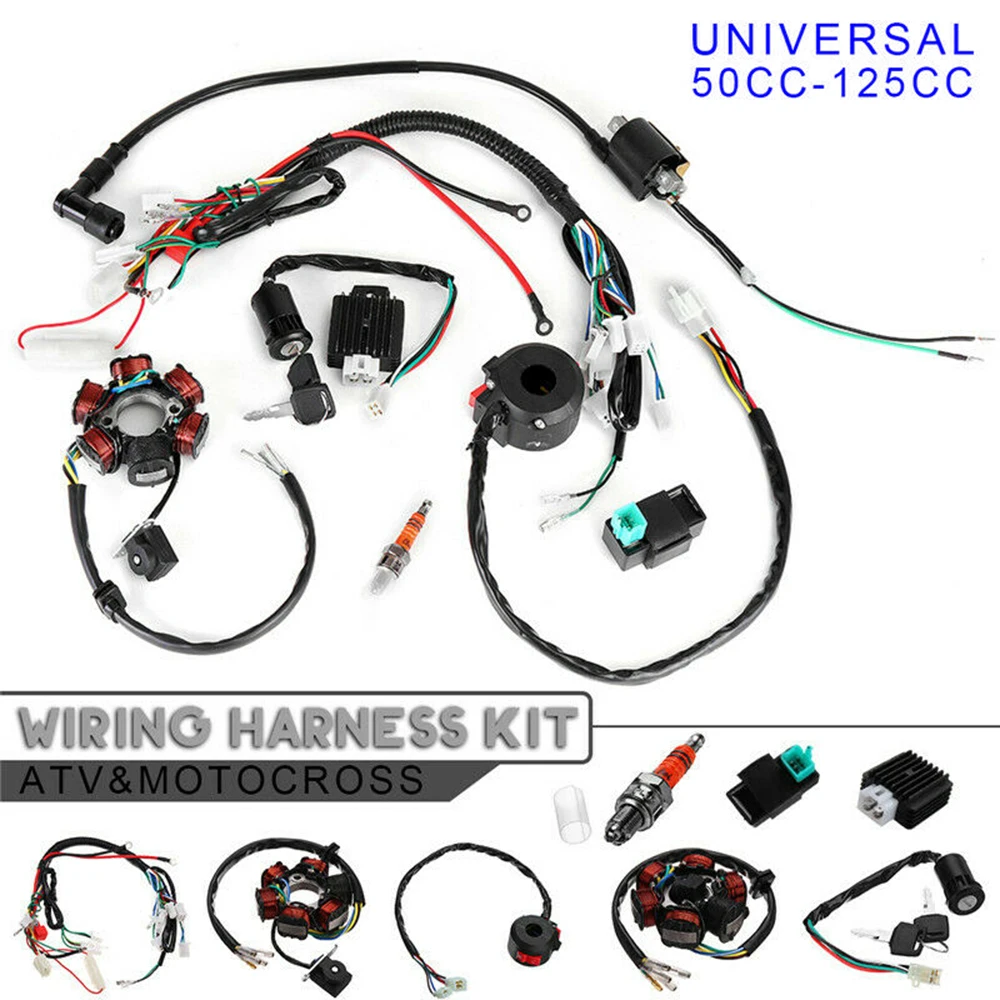 8Pcs Full Complete Electrics Wiring Harness CDI STATOR 6 Coil For 50cc 70cc 90cc 110cc 125cc Chinese Electric Start Quads