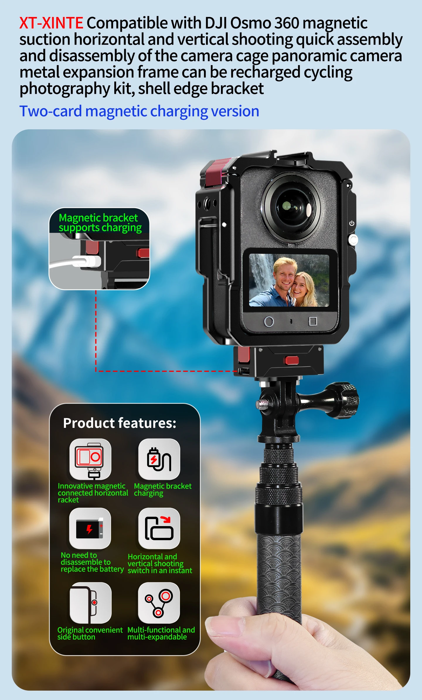 Schutzhülle Kamerakäfig-Set für DJI OSMO 360, Zubehör, Rahmen aus Aluminiumlegierung, 1/4 ARRI Cold Shoe Adapter Shell – Detail 9