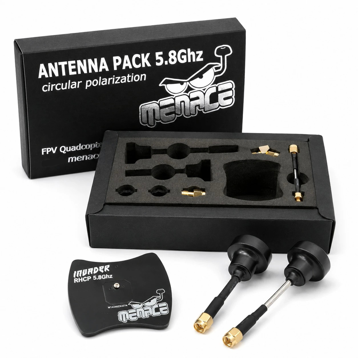 MenaceRC FPV Antenna Pack 5.8Ghz Polarised RHCP Invader Patch Raptor & Stubby Omni SMA Adapters for Goggles Ground Station
