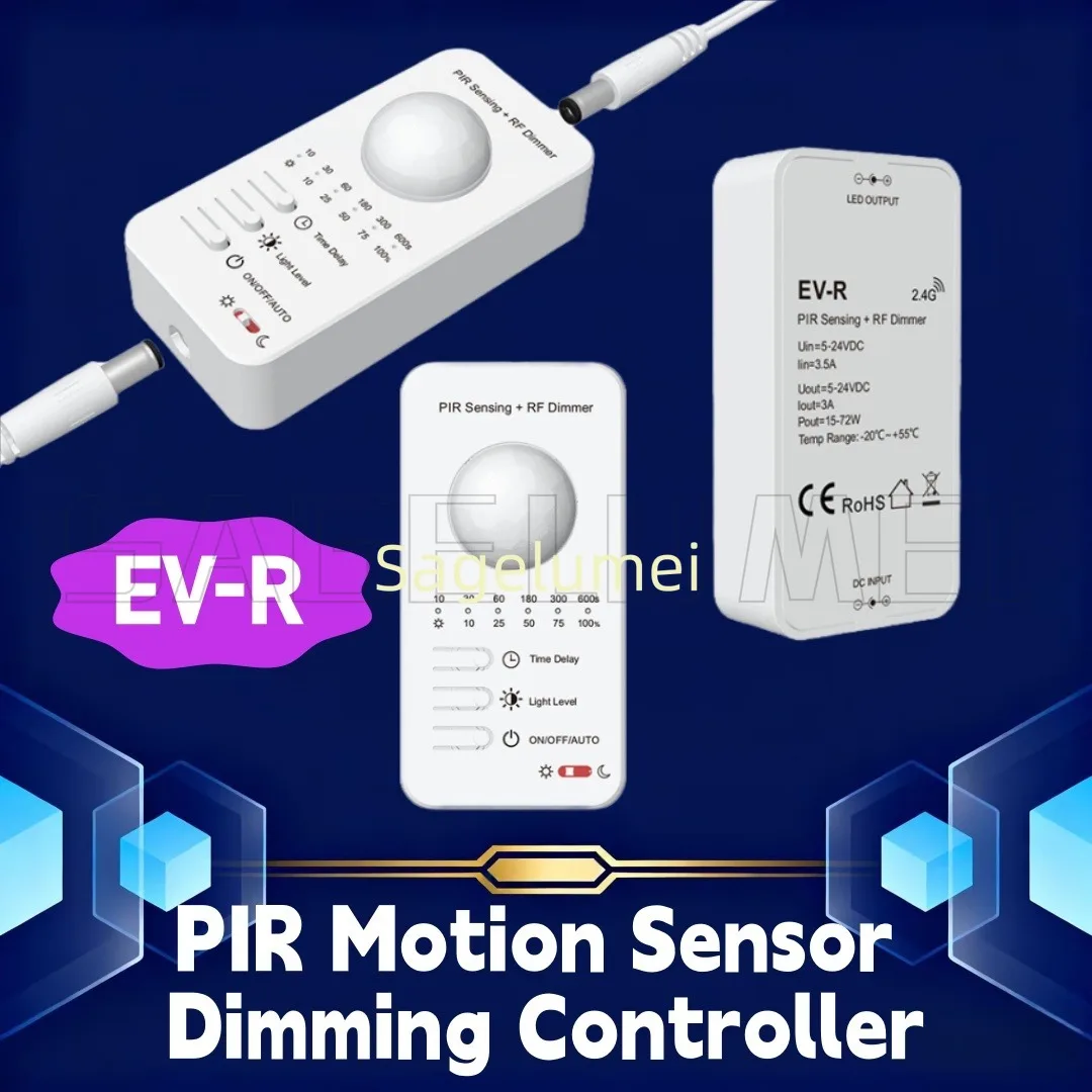 

EV-R Skydance 5-24V DC 1CH*3A PIR Motion Sensor Dimming Controller 2.4G RF Daylight Detection PIR Controller Timer for Stairway