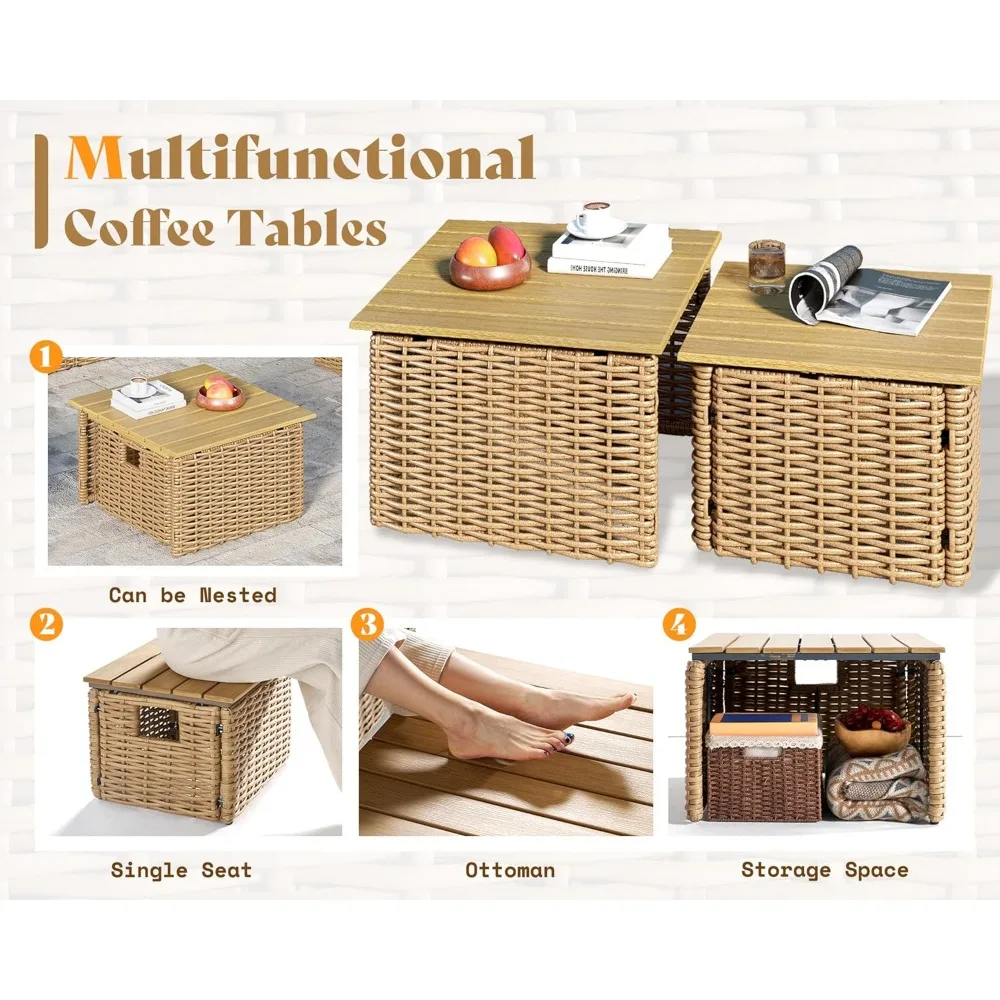 طقم أريكة فناء مكون من 6 قطع مع طاولة قهوة قابلة للتحويل - مساند للذراع واسعة 8.3، محادثة خارجية من الروطان المقاوم للأشعة فوق البنفسجية