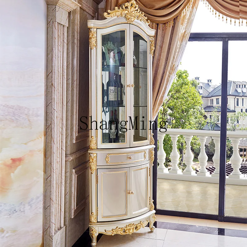 

CL Display Cabinet Full Solid Wood Carved High-end Villa Triangle Glass Wall-mounted Living Room Dining Room Storage Rack