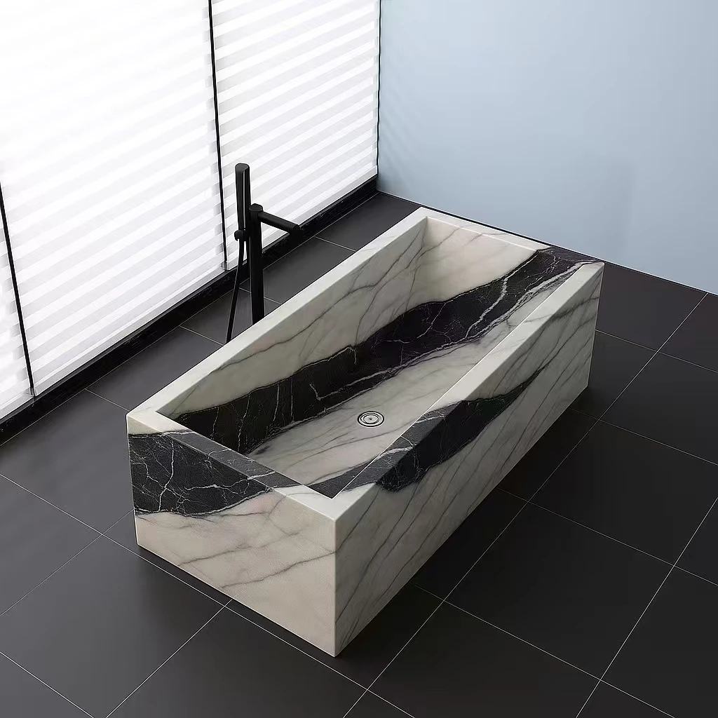 Luxury Stone Baths,Handcrafted European Classical Marble Bathtubs Luxury Bath Art Customization, Waterproof & Stain-resistant Ba