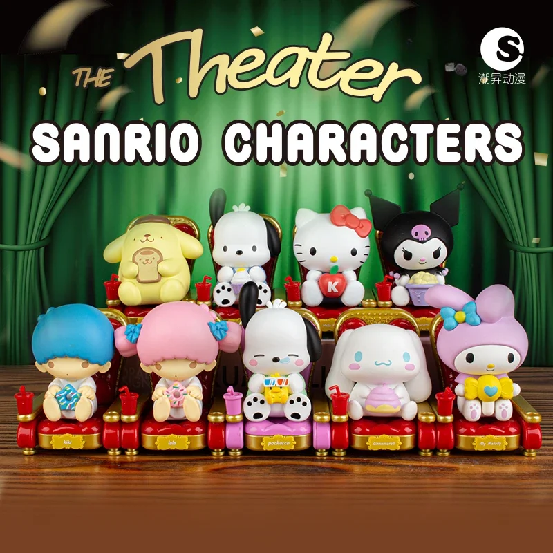 Miniso Sanrios Familie Theater Blind Doos Hellokittys Cinnamoroll Kuromi Mijn Melodie Pochacco Pop Model Speelgoed Cartoon Beeldjes