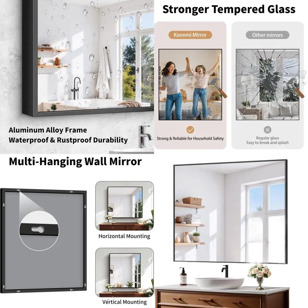 

36x40 Tempered Glass Bathroom Mirror with HD No Distortion, Horizontal/Vertical Mount, Matte Alloy Frame