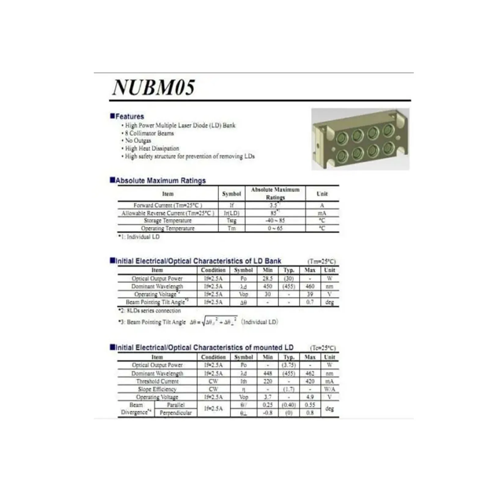 Modulo diodo Laser blu NUBM05 455nm di seconda mano 8 PCs * 3.75W Array Laser