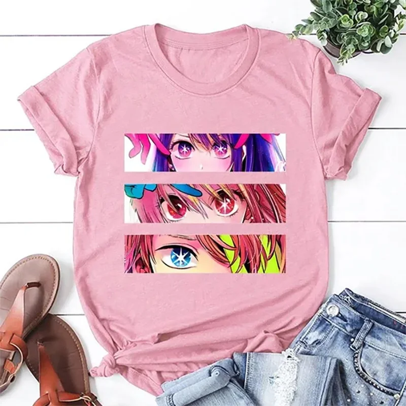 Hot Anime Eyes T-shirts for Women Summer Casual Round Neck Short Sleeve Streetwear Fashion Anime Harajuku Tees