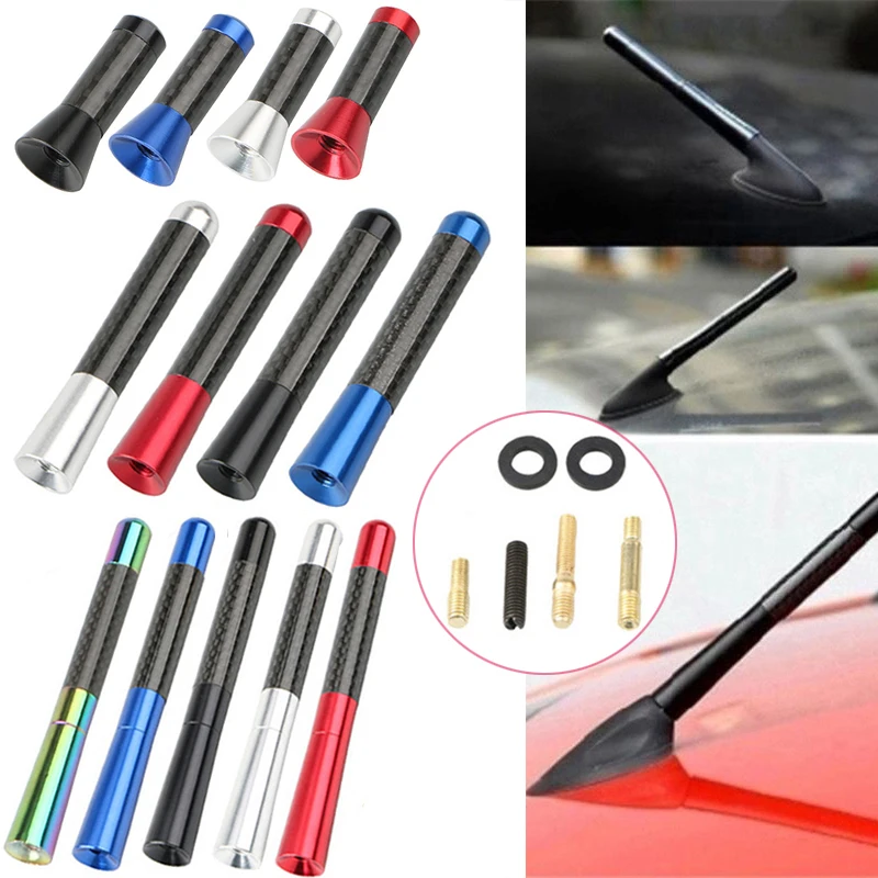 

3.5cm/8cm/12cm Universal Car Short Radio Antenna Carbon Fiber Black Car Roof Antenna Radio Aerial FM/AM Metal Receiving Antennas