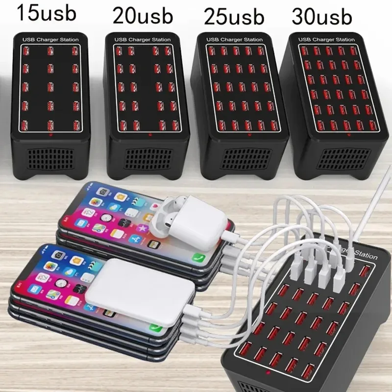 150W USB Charger 20 25 30 Ports HUB Multi Port Universal Wall Desktop Fast Charging Station Dock for Mobile Phone Power Adapter