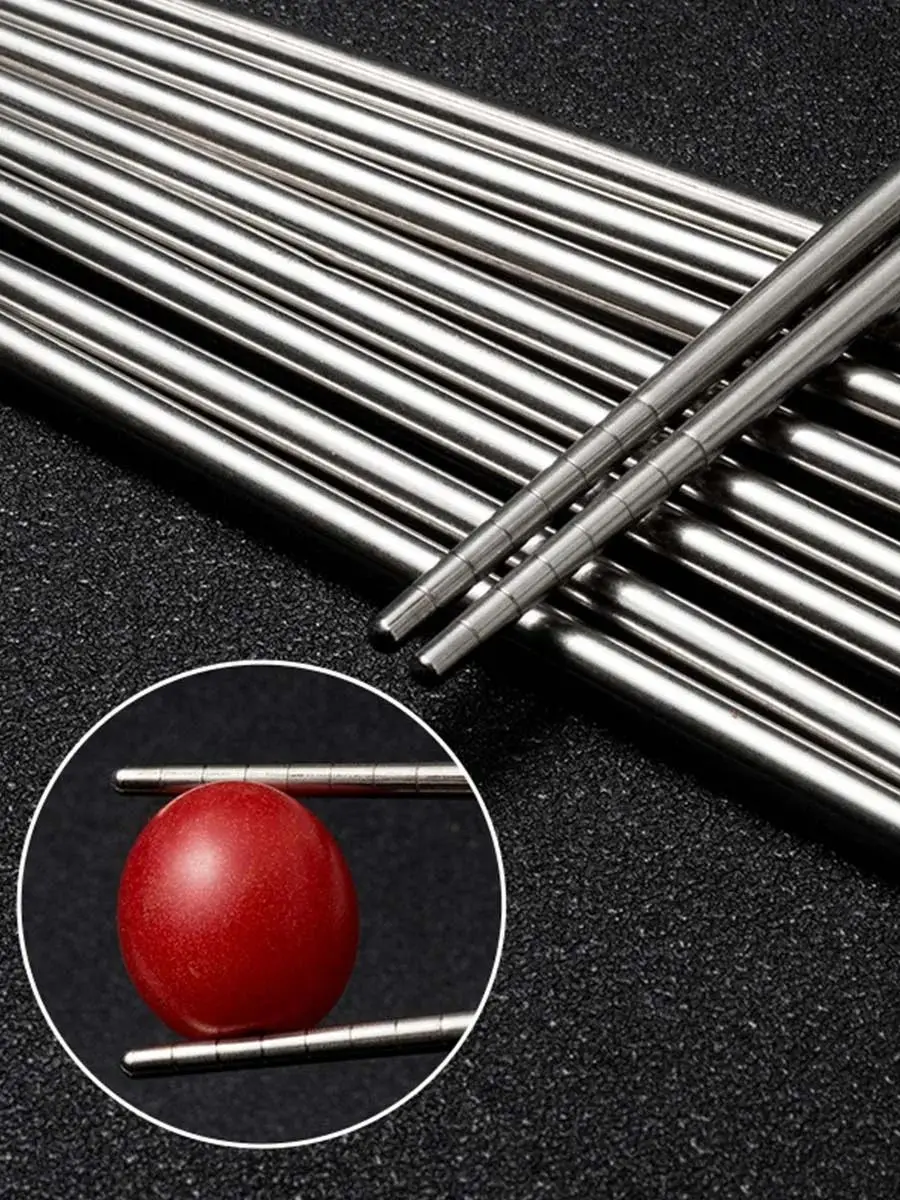 Stainless Steel Reusable Durable Chopsticks, Chinese Japanese Korean Metal Chopsticks, Dishwasher Safe, Round Chop Sticks