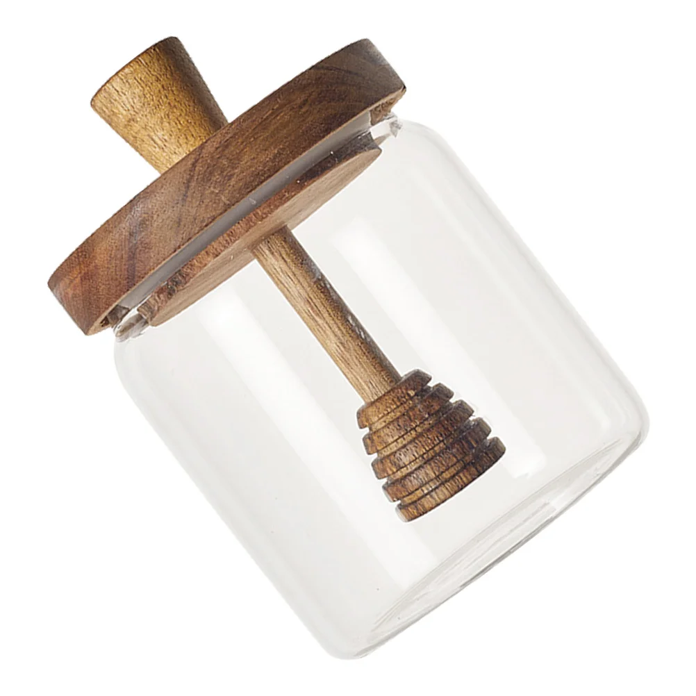 

Clear Glass Honey Jar with Dipper for Kitchen Storage - Elegant Honey Container with Wooden Lid Dispenser for Syrup and