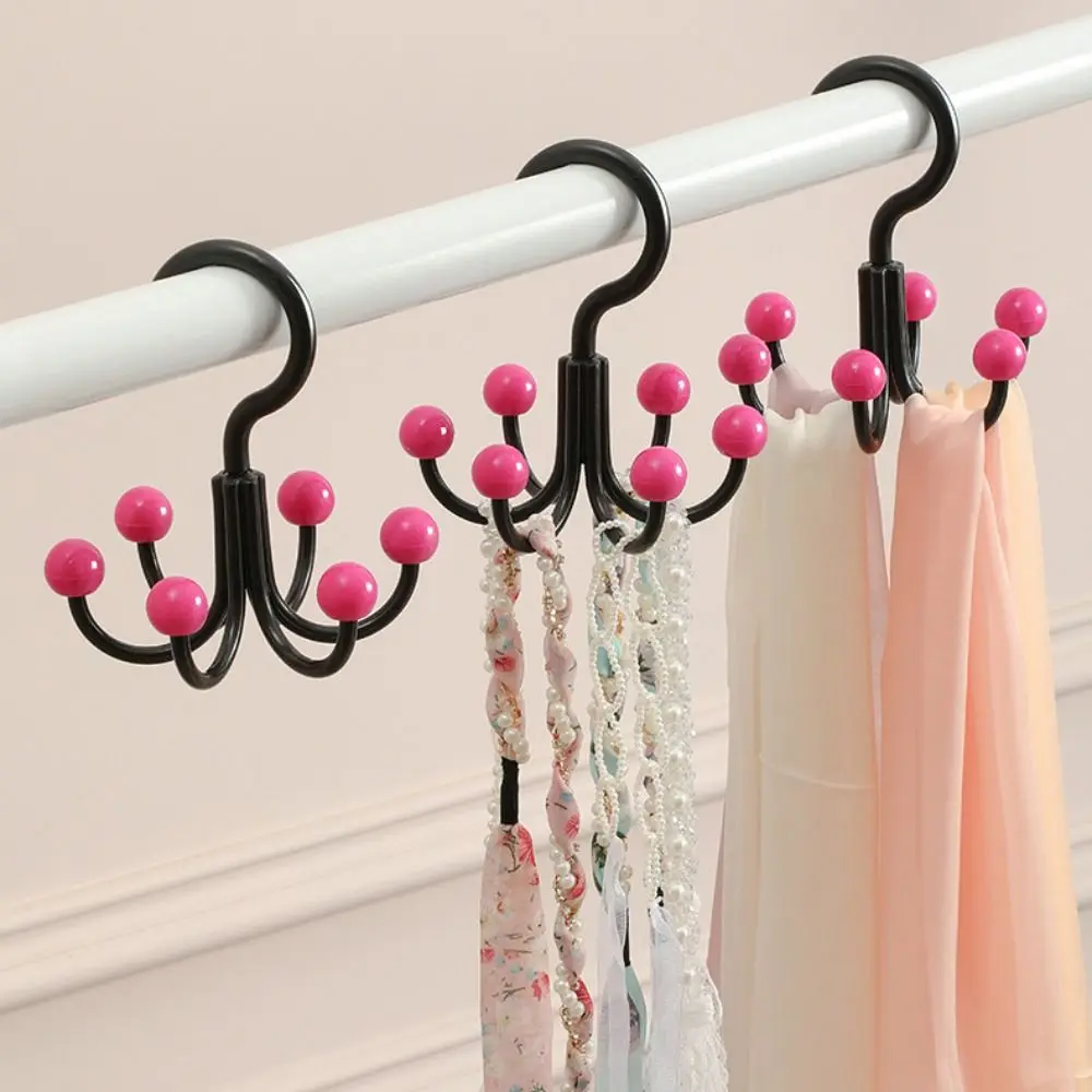 

6pcs Sturdy Six Claws Rotating Hook Portable Plastic Scarf Hat Bag Organizer Space-Saving Multi-Functional Hooks Clothes Display