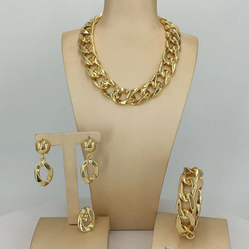 Big Thick Chain Italian Dubai Gold Plated Jewelry Sets For Women Daily Wear FHK13543