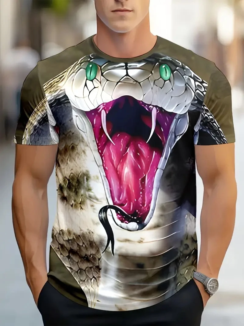 Fashion 3D Printed Horror Snake Graphic T Shirt For Men Personality Oversized T-shirt Summer Hip Hop Short Sleeve O-neck Tops