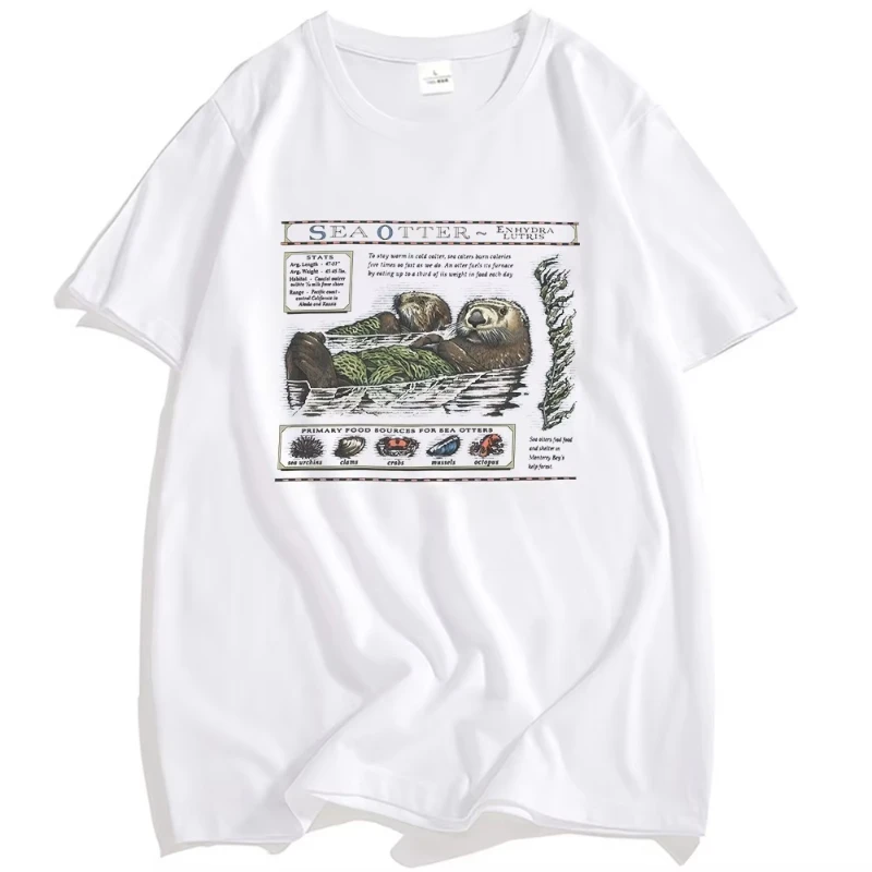 تي شيرت Sea Otter بأكمام قصيرة، تي شيرت فضفاض للرجال، طباعة بنمط الرسوم المتحركة، بلوزة قابلة للتنفس للجنسين #3