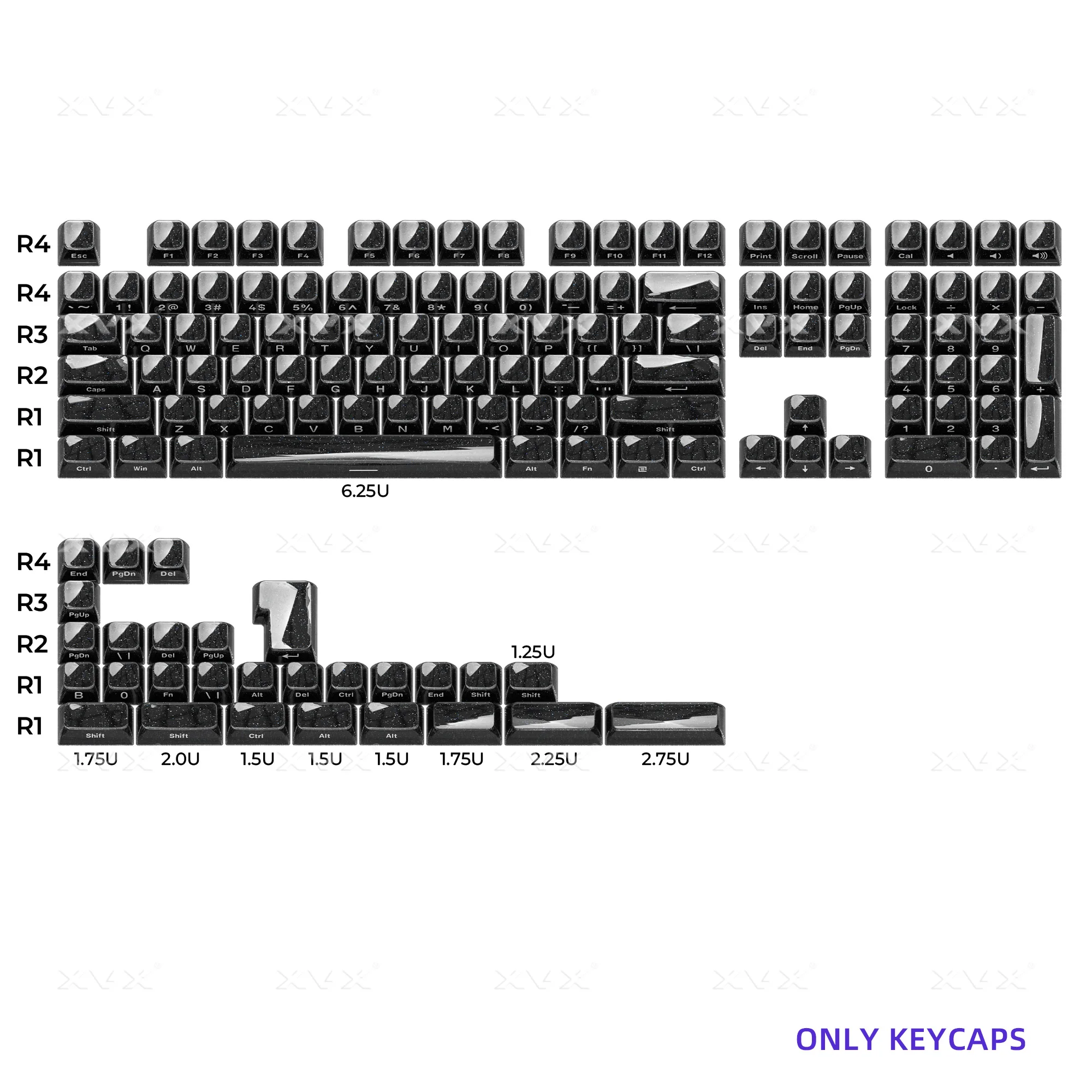 XVX Black Crystal Glitter Keycap Set (122/136 Keys)