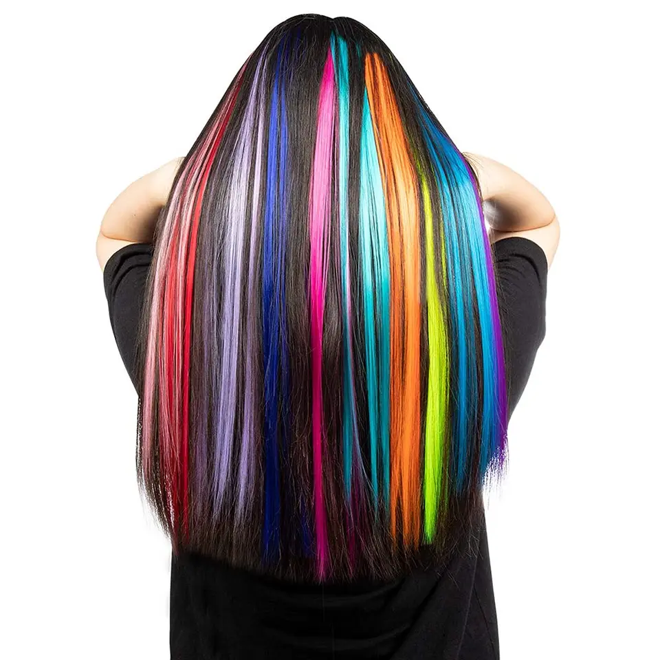 50 plumas para cabello con herramientas de extensión, kit de extensiones sintéticas largas y lisas con cuentas para mujeres y niñas 2