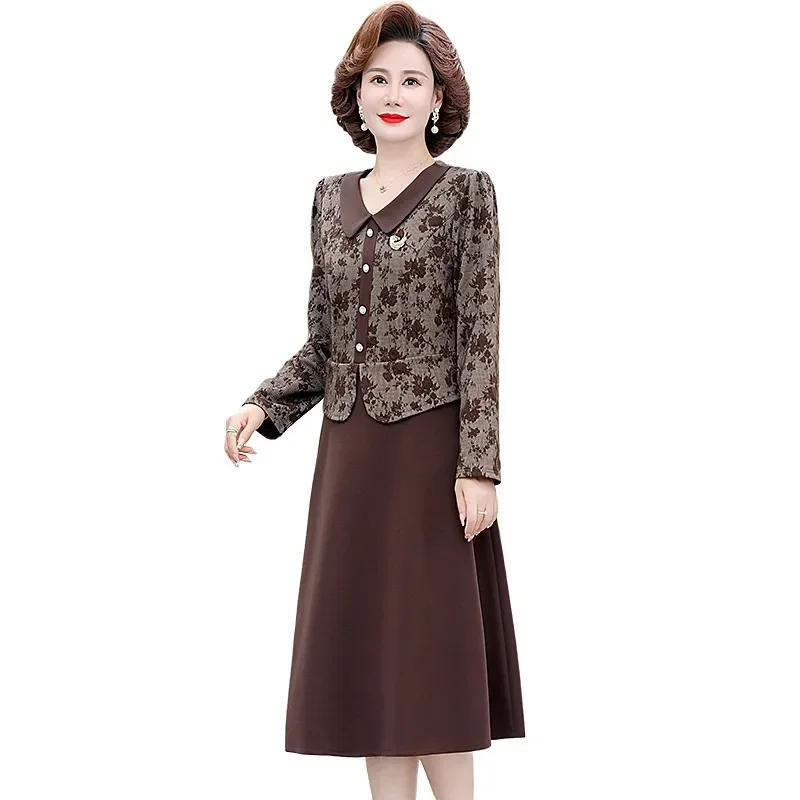 

Vintage Lapel Flower Dress Women Casual Slim Long Sleeve A-Line Dresses Spring Autumn Elegant Midi Vestidos De Mujer ZT131