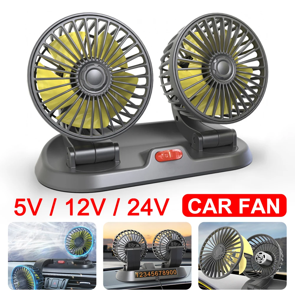 5V 12V 24V Dual Head Usb Car Fan Cooling Car Fan 2 Speeds Multifunctional Temporary Parking Card Auto Vehicles fan