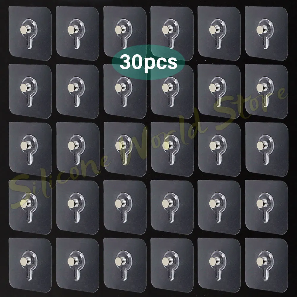 Silicone World 30PCS Transparent Self-Adhesive Hook Strong Adhesive Picture Frame Traceless Nail Hooks Wall Hanger Hook Stickers