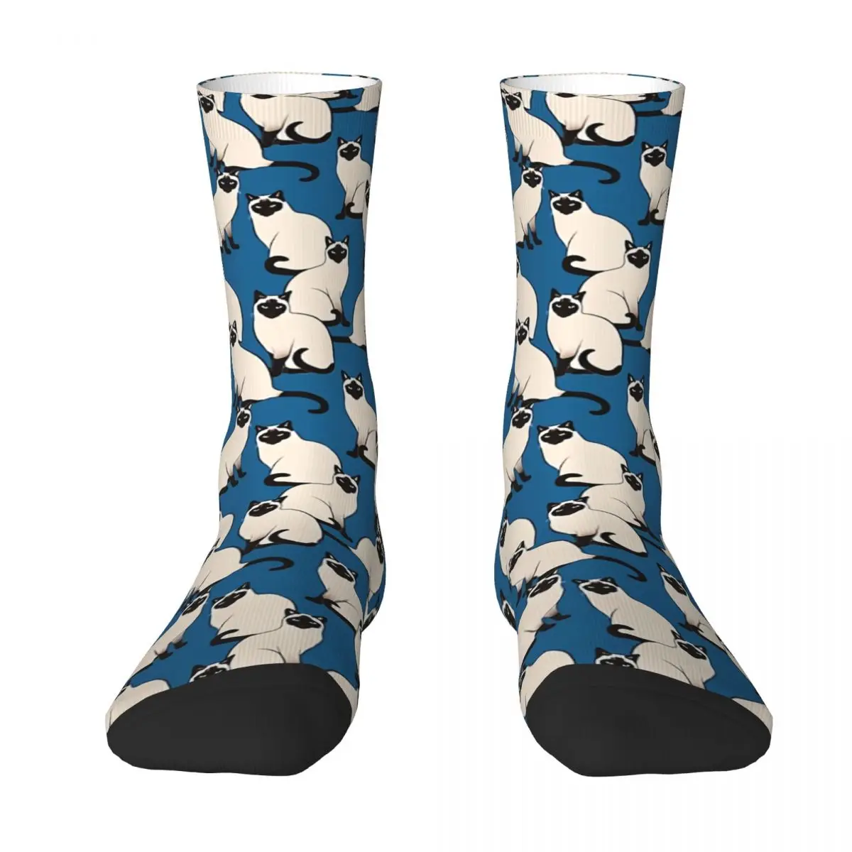 Blue Sitting Cat Siamese Kawaii Socks Shopping Cartoon Pattern Socks