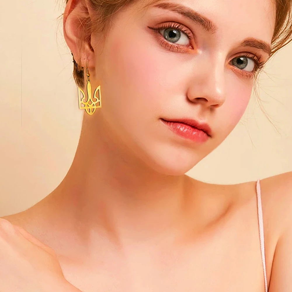 Stainless Steel Ukraine Trident Drop Earrings for Women Flag Charm Ukrainian Symbols Pendant Earrings Solidarity Ethnic Jewelry