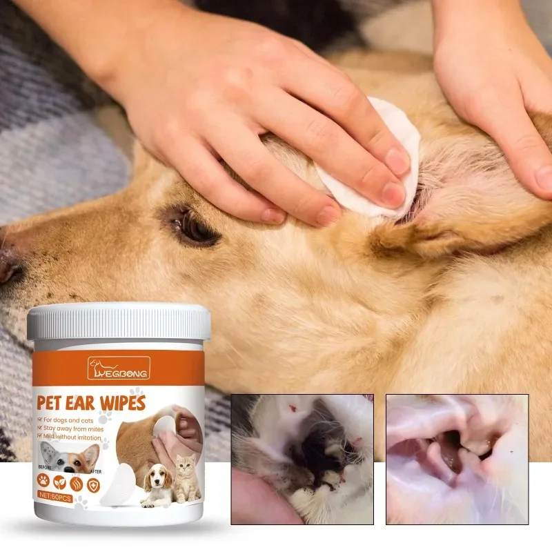 Pet Ear Wipes Wipes Gentle Pet Eye Ear Cleaning Wipes Dog Cat Tear Stain Remover Wipes Remove Dried Mucus Discharge & Tear