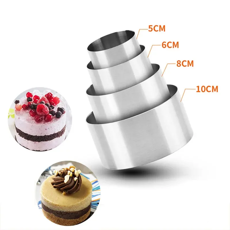 

4pcs Round Stainless Steel Mousse Ring Cake Mold Dessert Biscuit DIY Baking Tool Kitchen Gadget Bakery Pastry Accessories