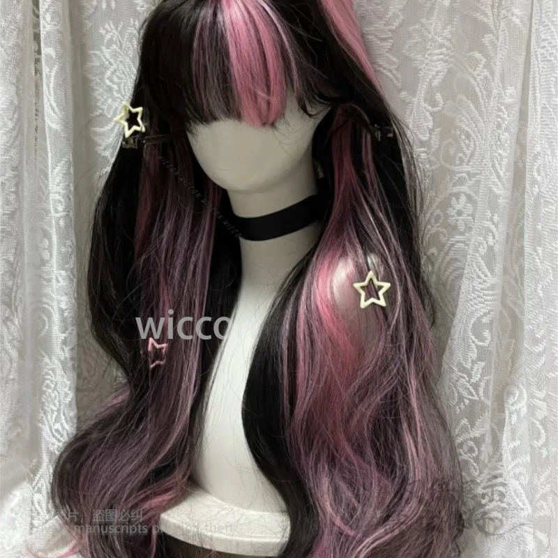 Черные, розовые синтетические парики, волнистые многослойные парики для косплея, термостойкие синтетические волосы, готический стиль, женские термостойкие искусственные волосы