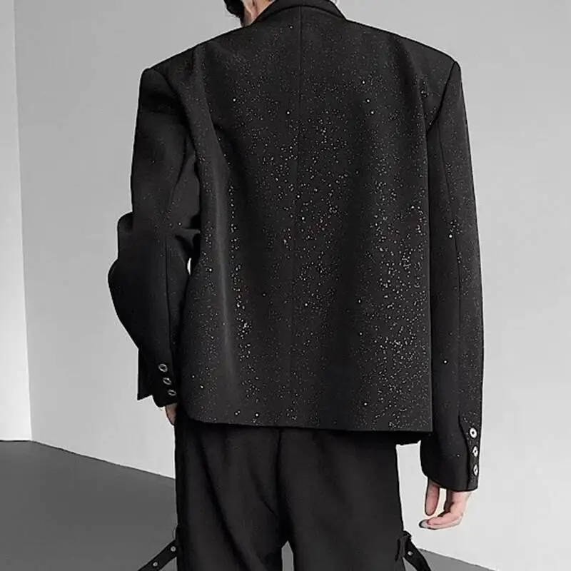 niche design men blazers lapel sequins chains decoration zipper patchwork Triple Breasted contrast color suit jacket MHYI8