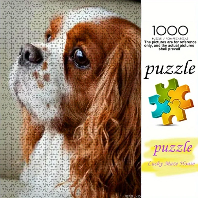 1000pcs DIY Paper Puzzle, Cute Cavalier King Charles Spaniel High-Quality White Card Material, Suitable for Parent-Youngsters