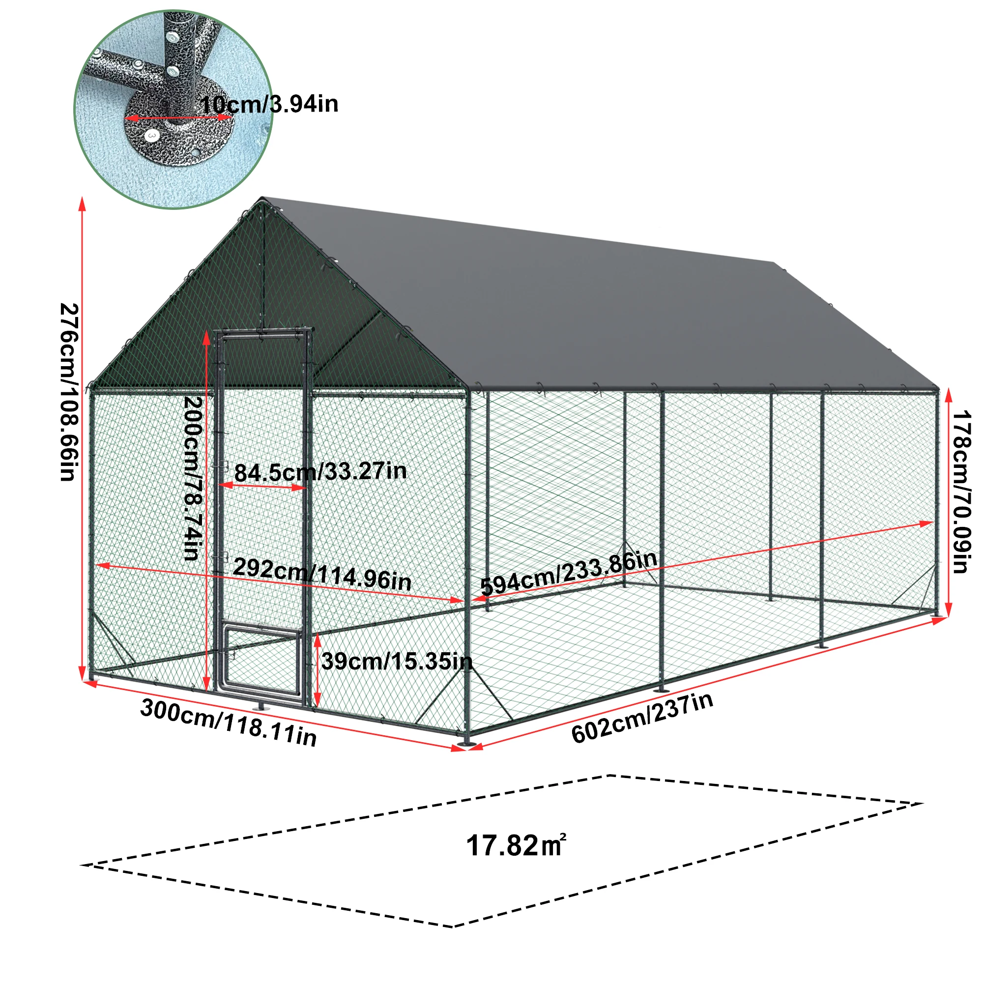 Grote Outdoor Upgrade Metalen Kippenhok Walk-in Gevogelte Run Pen Kooi Huisdier Eend Kippenhok met Nylon Net en Cover voor Werven