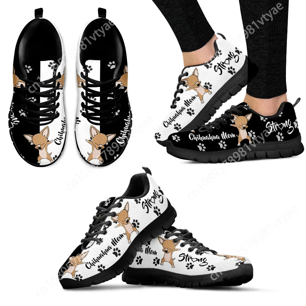 

Custom Made Chihuahua Design Brand Lace-up Shoes Black And White Dog Paw Print Sneakers Pet Dog Gift Zapatos Planos De Mujer