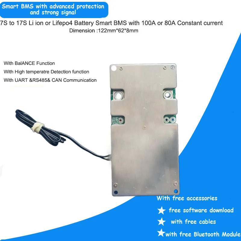 7S 8S 9S 10S 11S 12S 13S 14S 15S 16S 17S Smart Bluetooth BMS with 80A or 100A and UART RS485 CAN Communication