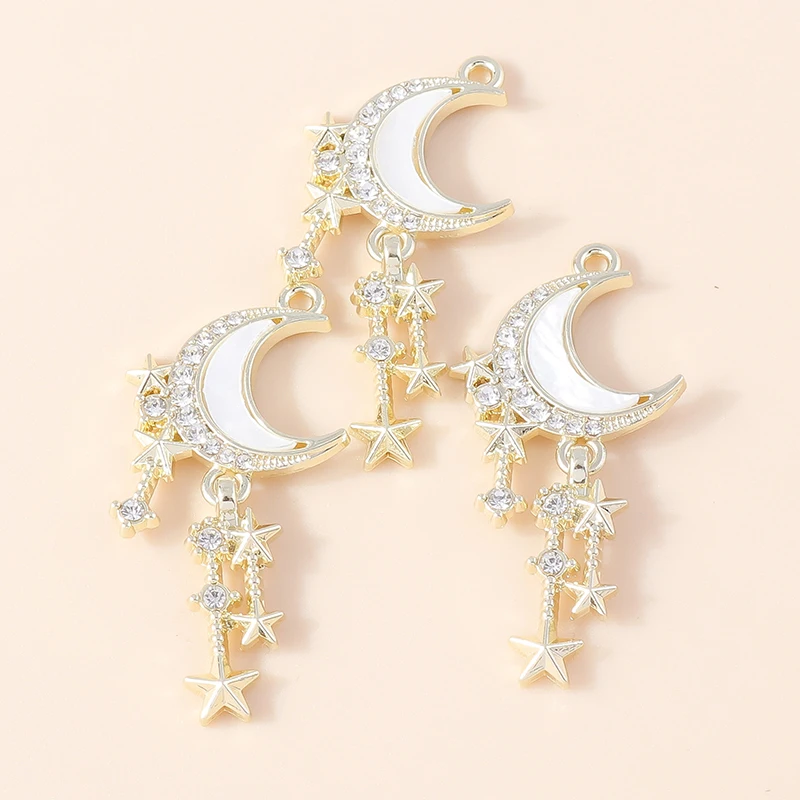 Leslie 4 Stück wunderschöne Gold-Silber-Farbe Kristall Polaris Charm für Schmuckherstellung Stern Mond Anhänger Halskette Armband Ohrring DIY – Detail 20
