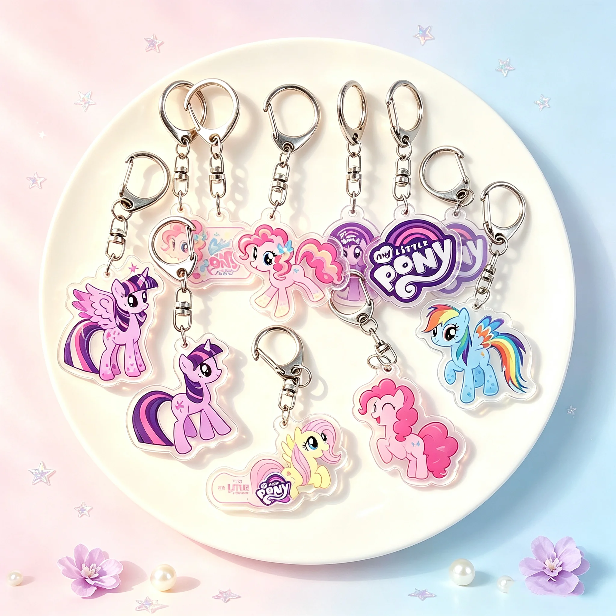 1PC/6PC, porte-clés plat 2D, mignon et exquis. Accessoires pour sacs de filles, pendentifs pour clés de voiture, cadeaux de vacances, figurines de dessins animés multicolores