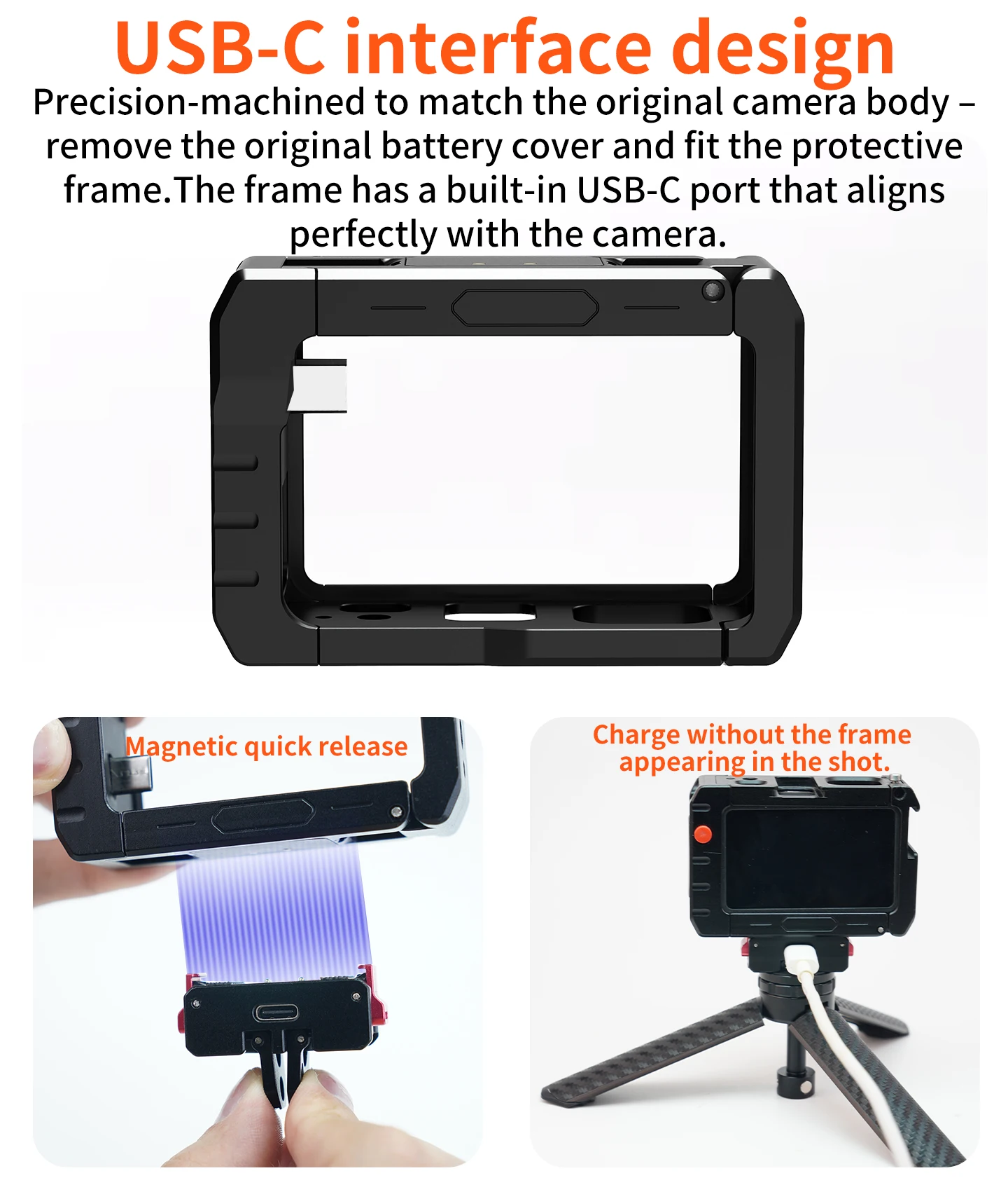 Ein-Tasten-Schnellverschluss Magnetischer Schutzrahmen für DJI Osmo Action 5Pro 4 3 Kamera mit Cold Shoe und 1/4-Zoll-Loch sowie Ladefunktion – Detail 5