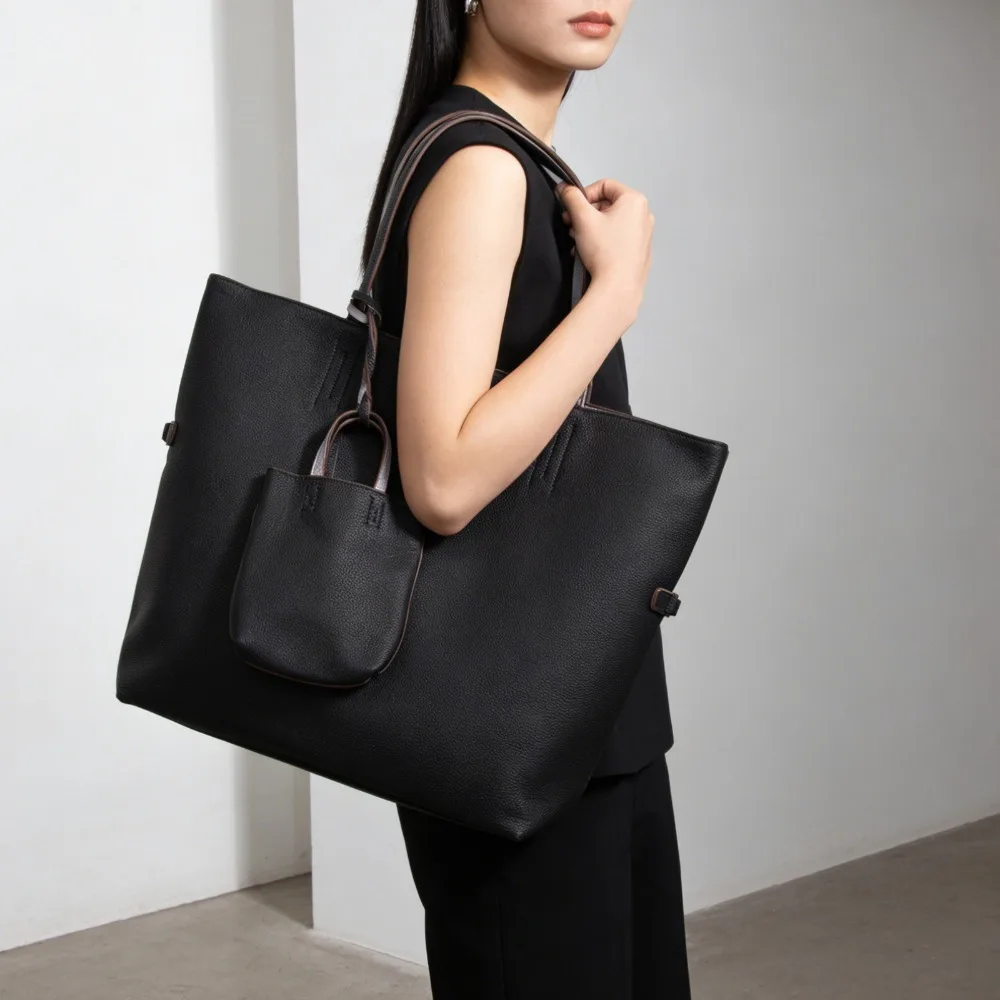 

New Cross-border Large-Capacity Practical Tote Bags High-End Commuter Handbag Genuine Leather Shoulder Bag for Women