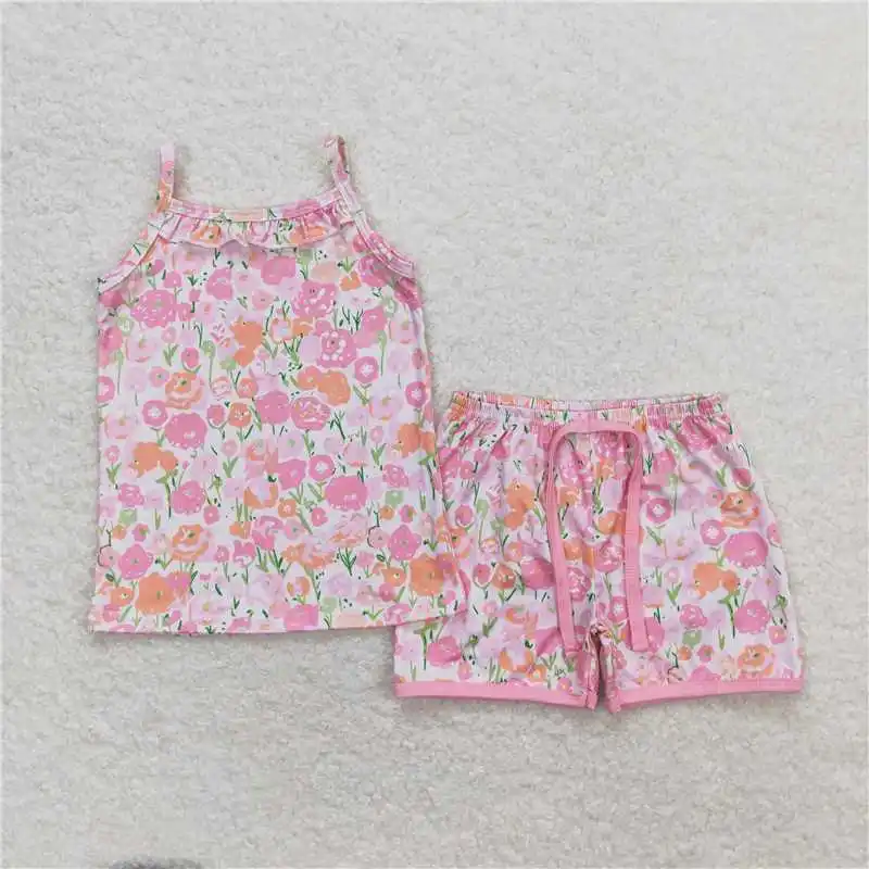 wholesal hot sale western boutique clothing baby girls clothes Orange polka dot white sleeveless striped shorts outfits