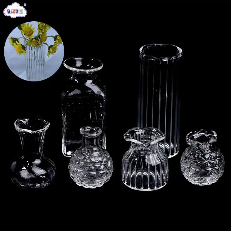 1:12 Dollhouse Miniature Flowerpot Vase Glass Basin Play Scene Model DIY Glass Bottle Vase For Doll House Decor Toys