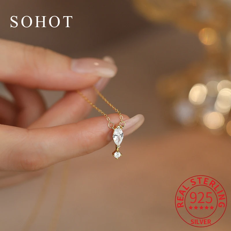 

Real 925 Sterling Silver Geometric Zircon Pendant Choker Necklace for Charm Women Trendy Fine Jewelry Light Luxury Accessories