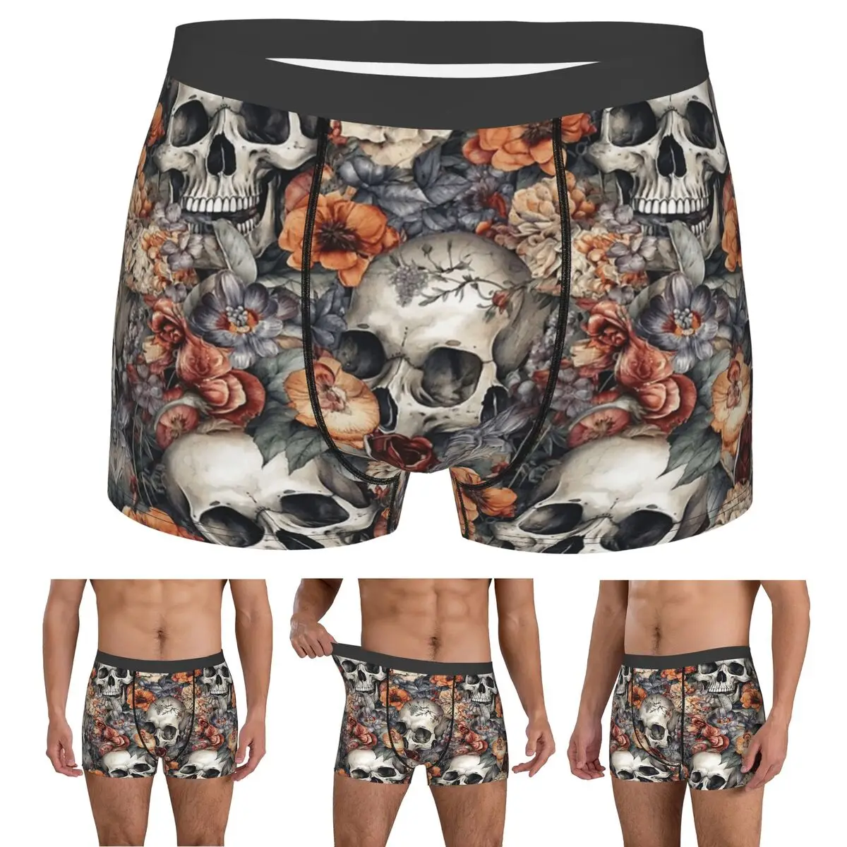 

Boxer Underpants Shorts Vintage Floral Skull Roses Panties Male Breathable Underwear for Homme Man Boyfriend Gift